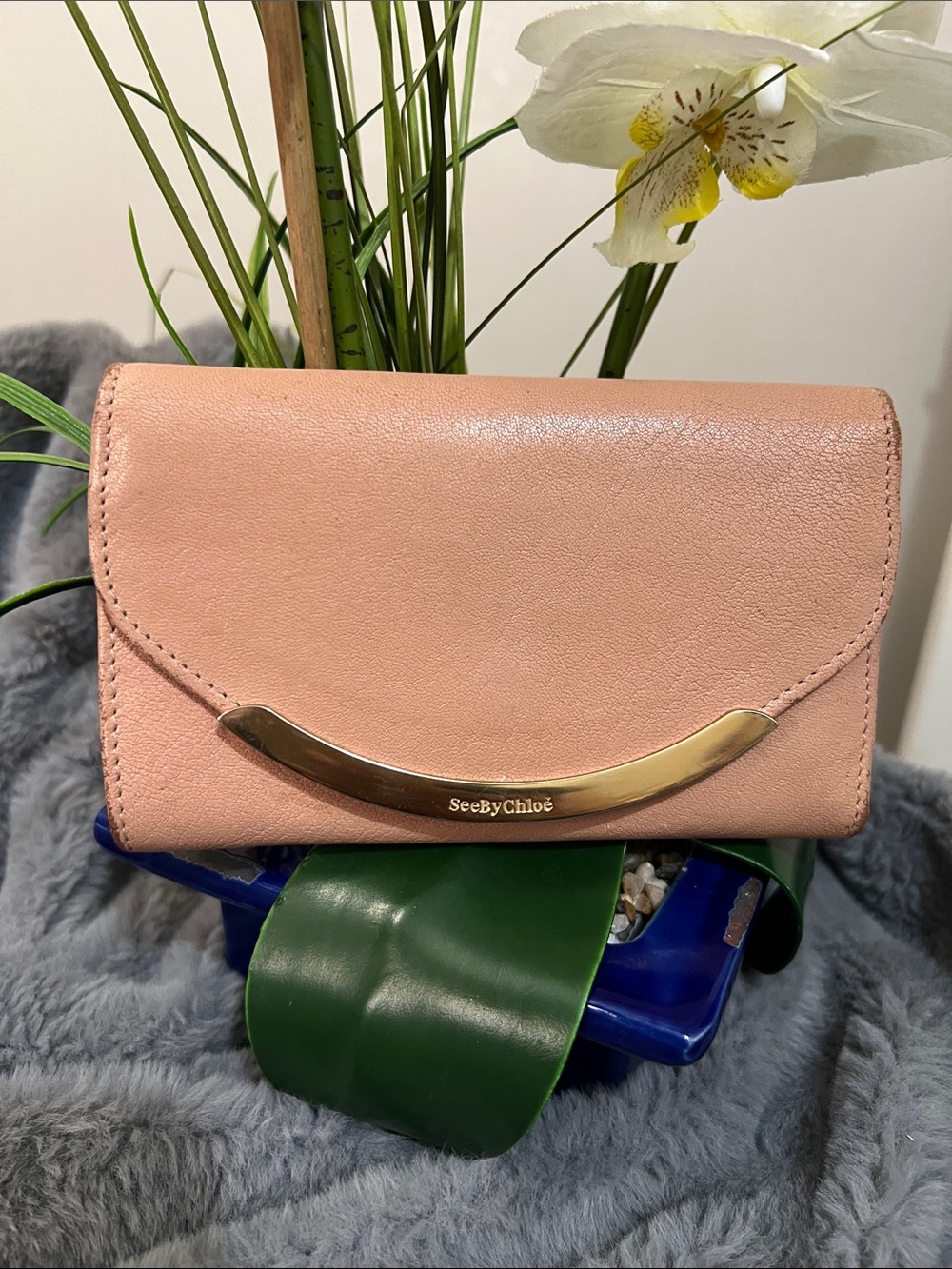 See By Chloe Blush/Apricot Leather Wallet with Gold Accent GUC retail $295